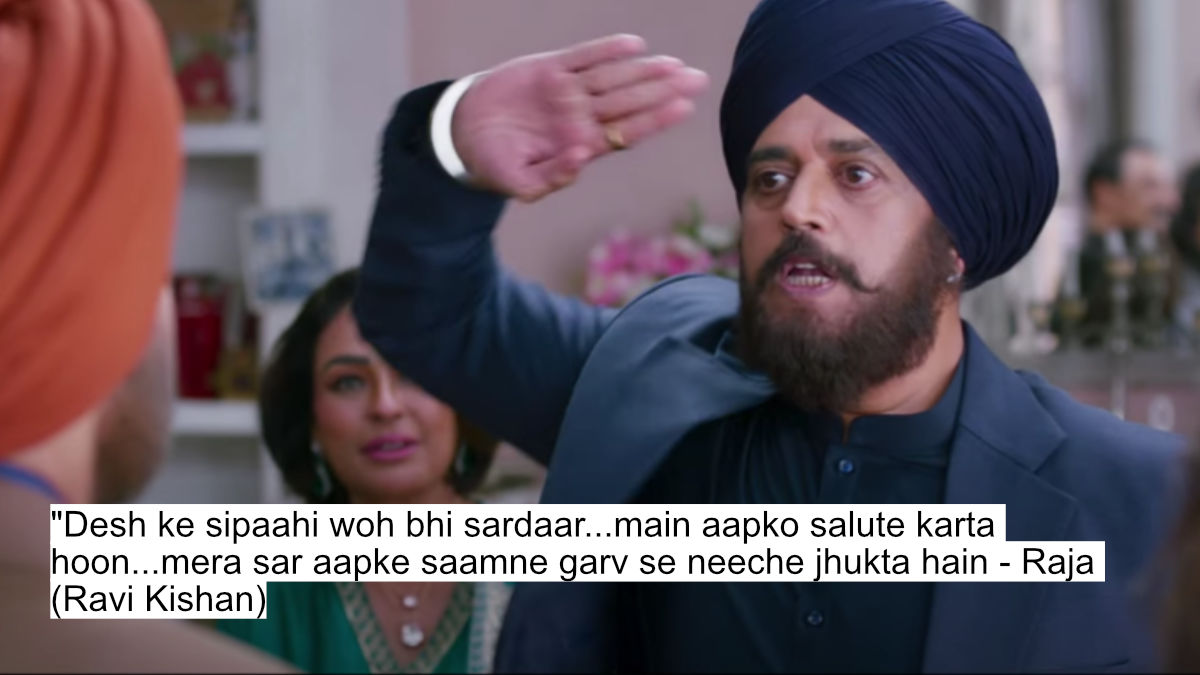 "desh ke sipaahi woh bhi sardaar...main aapko salute karta hoon...mera sar aapke saamne garv se neeche jhukta hain - raja (ravi kishan)